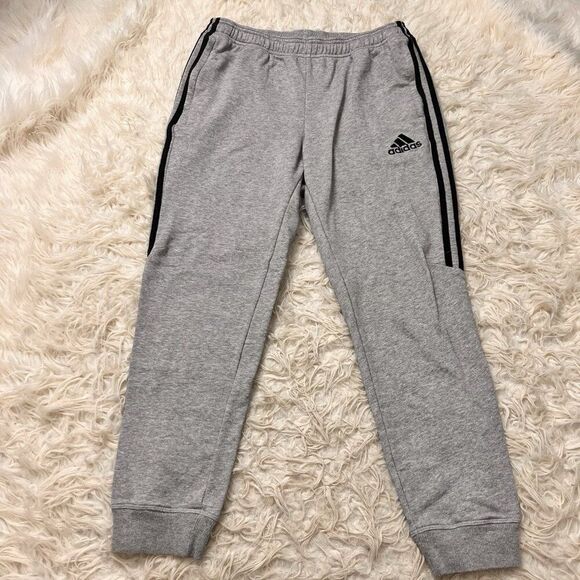 Adidas Men's Medium Essential Joggers Pants Grey & Black Striped Sweatpants - Picture 1 of 10